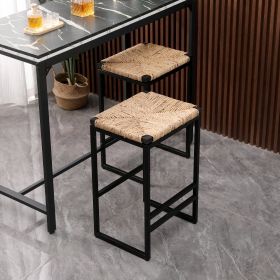 Set of 2 Water Hyacinth Woven Bar Stools for Kitchen Counter Water Hyacinth Grass Backless Barstools with Footrest (Water Hyacinth Backless)
