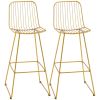HOMCOM Modern Bar Stools, Metal Wire Bar Height Barstools, 30" Seat Height Bar Chairs for Kitchen with Back and Footrest, Set of 2, Gold