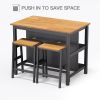 3 PCS Dining Table Set Rustic Retro Breakfast Table Dining Stools RubberWood for 2 with Two Open Shelves for Small Space Kitchen Dining Room (=W691656
