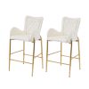 28.75inch Counter Height Bar Stools Set of 2, Bar Height Arm Chairs, Velvet Fabric Stools with Golden Legs and Footrests, White